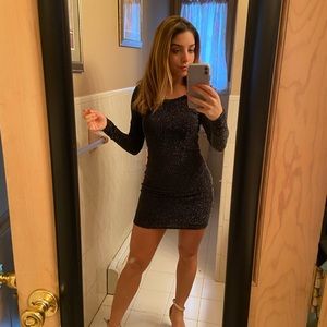 Guess Black sparkly mini dress with back opening!